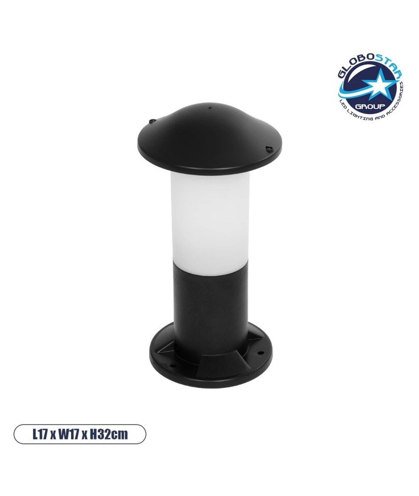 GloboStar® GARDENIO 203-0246 Μοντέρνο Επιδαπέδιο Φωτιστικό Κολωνάκι Κήπου Μονόφωτο 1 x E27 IP44 Μαύρο Πλαστικό - Μ17 x Π17 x Υ32cm